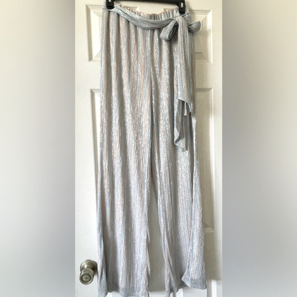Mestiza New York Reina Trousers High Waist Wide Leg Metallic Pastel Silver M - Picture 3 of 16